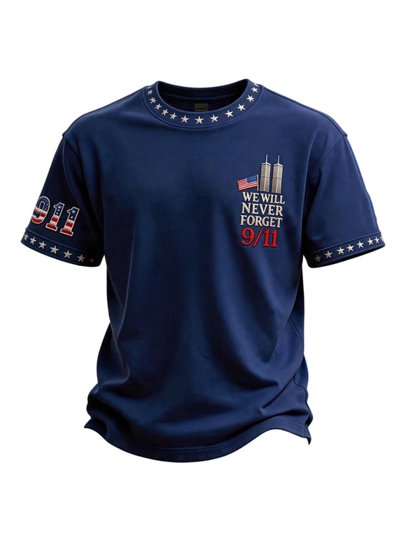 9/11 Shirt for Men Never Forget 911 T Shirt 25th Anniversary USA Shirts American Flag Patriotic Short Sleeve Tops, 3XL