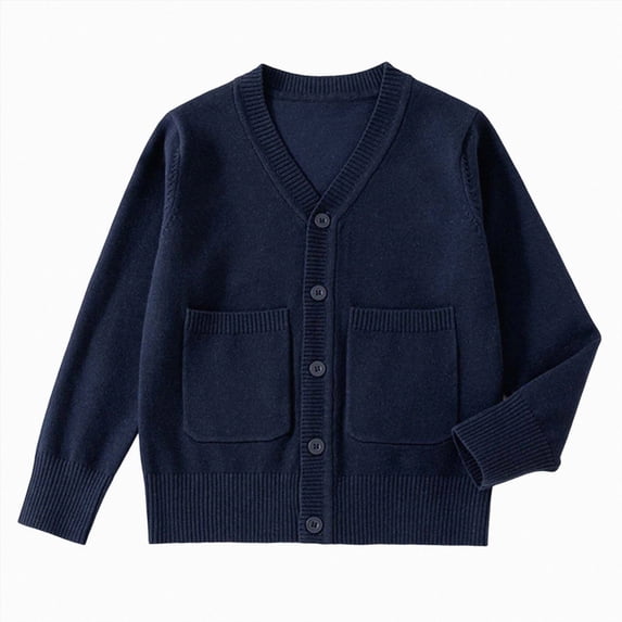 9-11 Years Toddler Sweater Cardigan Toddler Baby Boys Girls Button Solid Color Long Sleeve Knit Sweater School Uniforms Navy School Sweater Coat