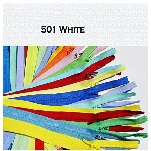 9" - 12.5" Unique Invisible Zipper YKK Conceal [Special] ~ Invisible (12 Zippers/ Pack) Select Length, Color (Length 12.5 inches, 501 White)