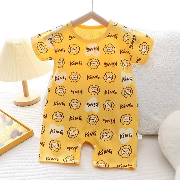 9-12 Monthes Newborn Baby Boy Girl Clothes Summer Outfits Infant Short Sleeve Romper Jumpsuit Bodysuit Cute Newborn Clothes for Girl Boy Yellow