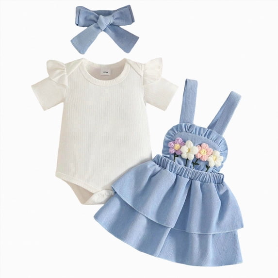 9-12 Months Baby & Toddler Girl Floral Pajamas Soft Breathable Snug-Fit Long Sleeve Sleepwear Set Girls Comfortable And Breathable Set Short Sleeve Top Cute Flower Blue