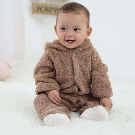 9-12 Months Infant Baby Girl Clothes Solid Ruffle Long Sleeve Romper Bodysuit Tops One Piece Jumpsuit Fall Winter Outfit Coffee