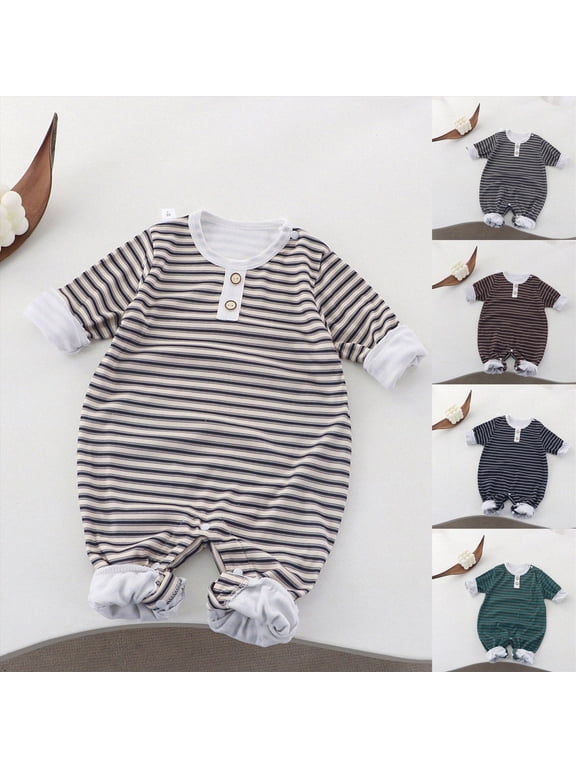 9-12 Months Infant Fall Winter Striped Romper,Crew Collar Long Sleeve Bodysuit,Thick Soft Waffle Cotton Baby Jumpsuit for Unisex Newborn 3 6 9 12 18 Months,Black