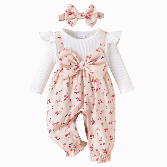 9-12 Months Infant One-Piece Romper Newborn Baby Girl Clothes Long Sleeve Romper Jumpsuit Fall Winter Infant Outfits 0 3 6 9 12 Months Beige Baby Gift