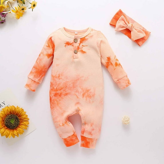 9-12 Months Newborn Baby Girl Romper Clothes Daddys Girls Long Sleeve One Piece Jumpsuit Playsuit with Headband Winter Outfit Orange