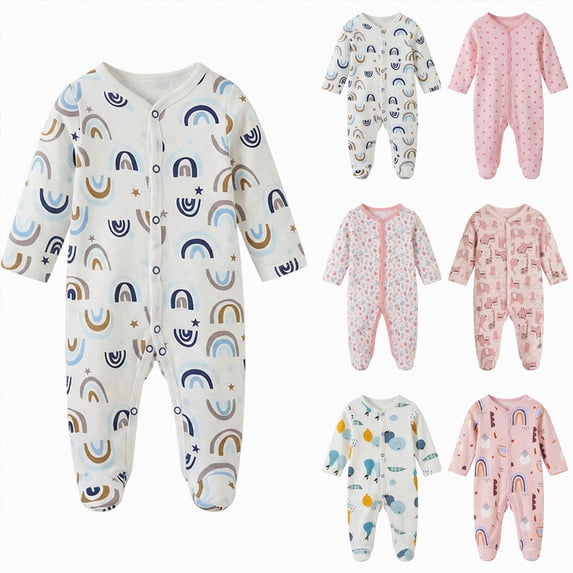 9-12 Months Newborn Baby Jumpsuit Cute Footed Long Sleeve Button Bodysuit Soft Cozy Outfits Footed Bodysuit Newborns Everyday Wear