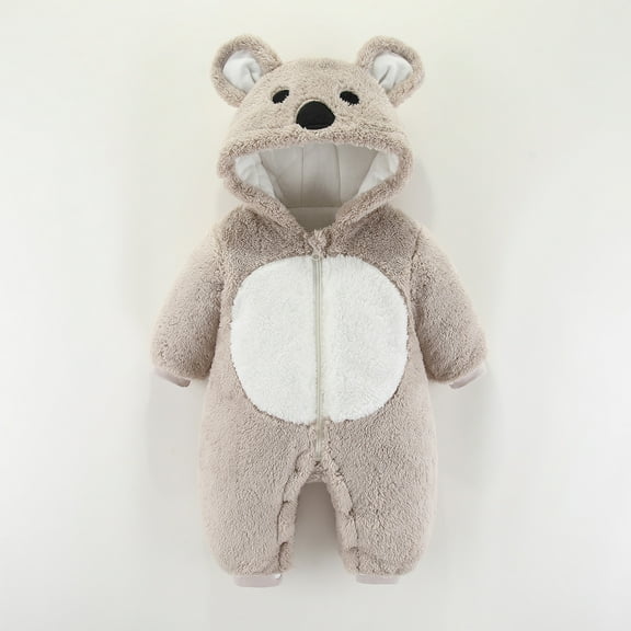 9-12 Months Newborn Infant Baby Girl Winter Clothes Baby Fleece Footie Snowsuit Winter Onesie Cartoon Warm Hooded Outfits for Girls Boys Gray