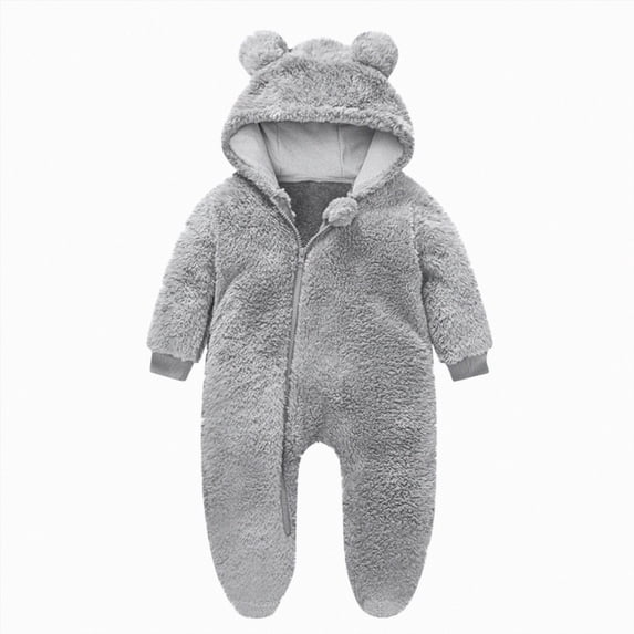 9-12 Months Newborn One-Piece Jumpsuit Newborn Infant Baby Boys Girls Snowsuit Winter Coat Warm Fleece Hooded Footed Romper Jumpsuit Outfits Grey Infant Gift