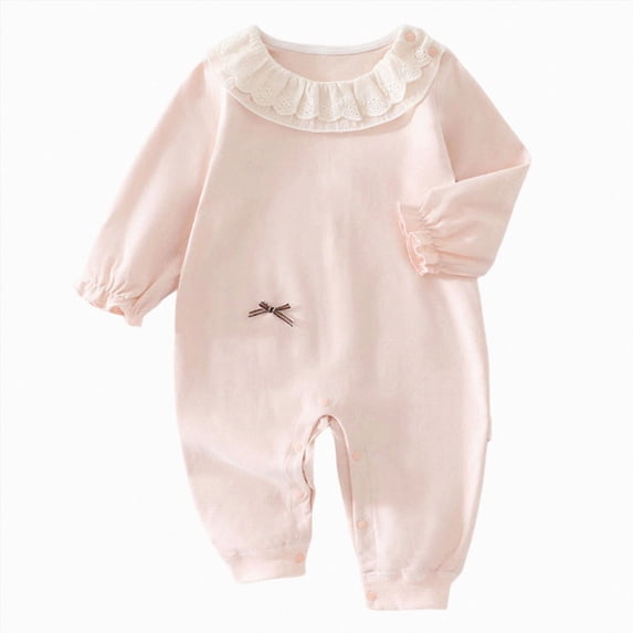 9-12 Months Newborn Preemie Infant Baby Bodysuit Romper Bodysuit Baby Girl Romper Long Sleeve Jumpsuit Floral Bow Infant Clothes Pink Bodysuit Baby Fall Winter Clothing Gift