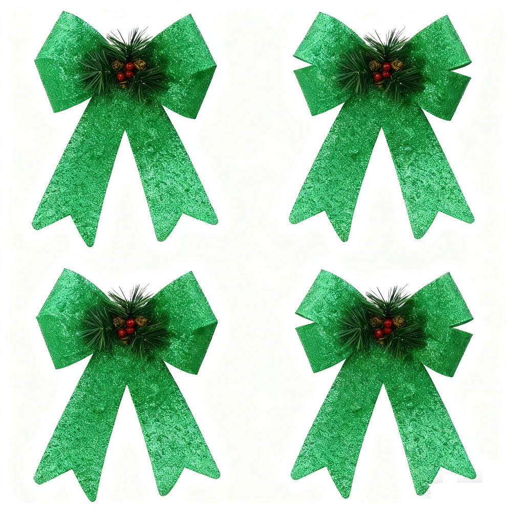 9*12 inch, Large Velvet Christmas Tree Bows, Christmas Bows with Pine Cones Pine Needles, Large Christmas Bows for Tree Wreath Stairs Railing Fireplace Indoor Decor