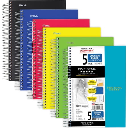 9-12" x 6" 5-Subject Notebook