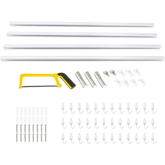9-12FT Curtain Track Curtain Ceiling Wall Mount Track Kit Room Divider Curtain Rail for Track System with Hooks Connectors Endcaps Brackets for Living Room Bedroom Bathroom, White