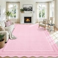 thumbnail image 1 of 9*12FT Washable 9x12 Area Rug for Living Room Scalloped Pink Nursery Rug Non Slip Soft Bedroom Rugs Low Pile Foldable Throw Rugs Stain Resistant Carpet for Playroom Dining Room Classroom, Pink Pink, 1 of 9