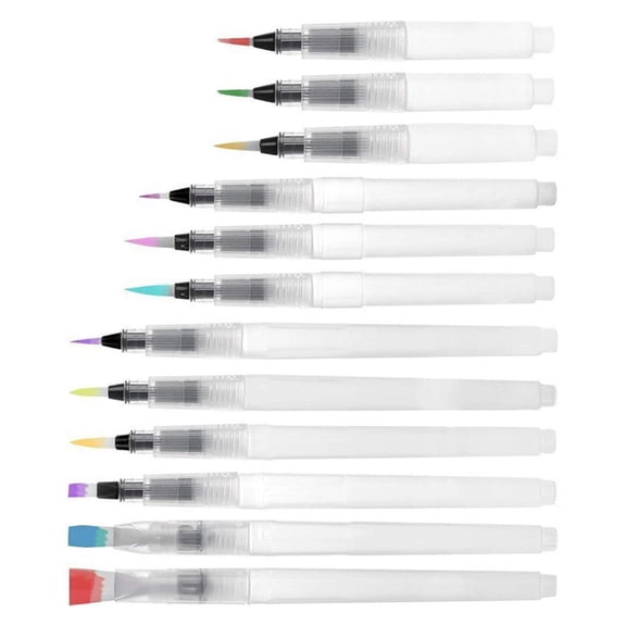 9/12Pcs Watercolor Brush Pen Refillable Painting Water Brush Pen Flat/Point Tip
