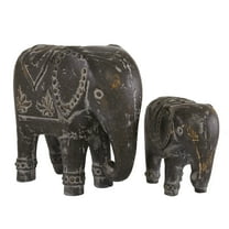 9", 13"W Brown Ceramic Elephant Sculpture, by DecMode (2 Count)
