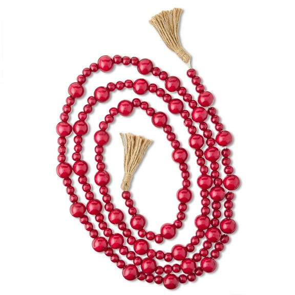 Round 14mm and 25mm Wood Bead Christmas Garland, Red, 9', by Holiday Time