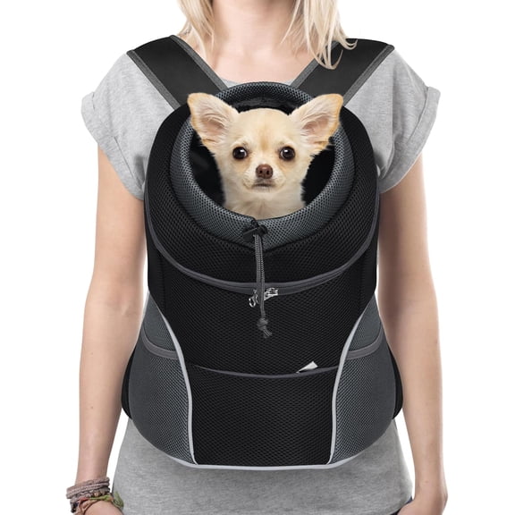 9-14lbs Dog Front Carrier Backpack, Adjustable Breathable Pet Carrier for Small Dogs Cats, Ventilated Puppy Back Pack with Safety Belt, Lightweight Doggy Backpack for Hiking Outdoor (Black, L)