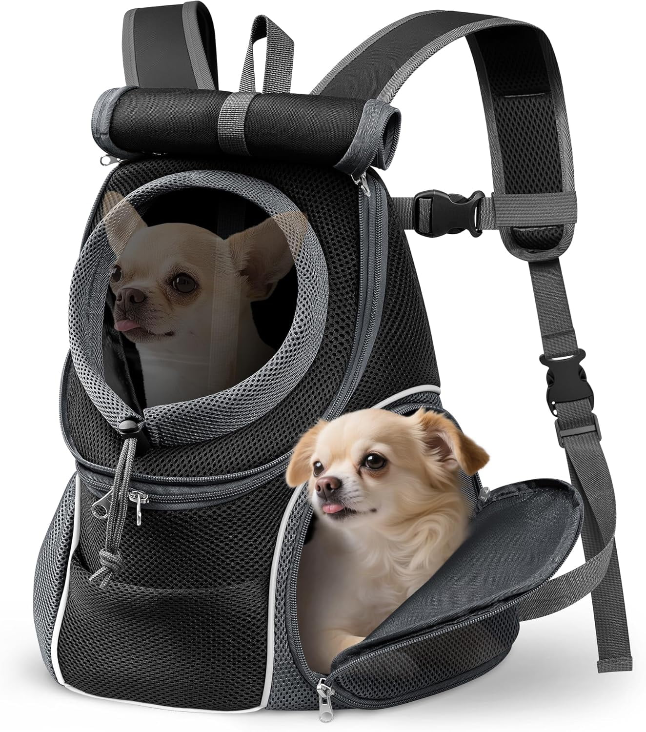 9-14lbs Dog Front Carrier Backpack, Adjustable Breathable Pet Carrier for Small Dogs, Ventilated Puppy Back Pack with Safety Belt, Lightweight Doggy Backpack for Hiking Outdoor(Jet Black, L)
