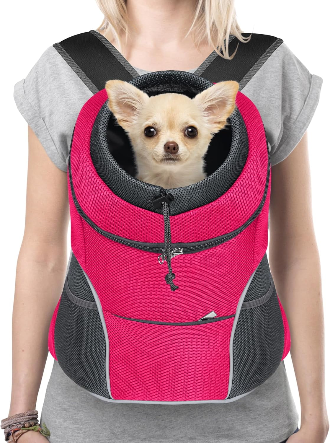 9-14lbs Dog Front Carrier Backpack, Adjustable Breathable Pet Carrier for Small Dogs, Ventilated Puppy Back Pack with Safety Belt, Lightweight Doggy Backpack for Hiking Outdoor(Jet Black, L)