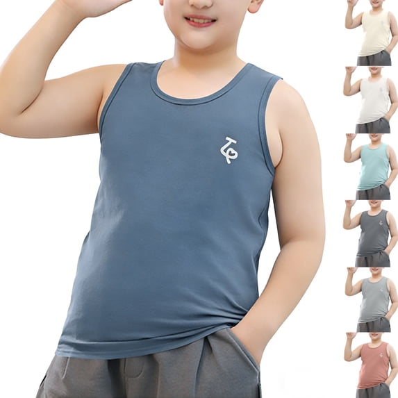 9-15 Years Boys Tank Tops Athletic Sleeveless Crewneck T-Shirts Kids Undershirts Dark Gray 12-13Years