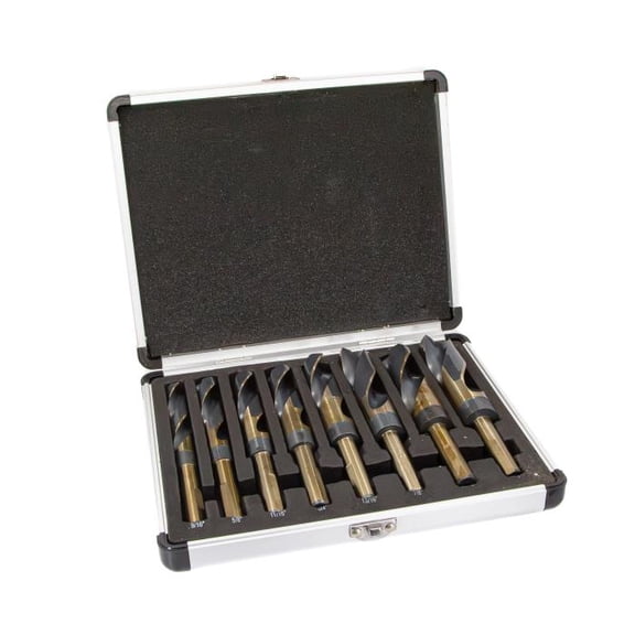 Drill America 8 Piece HSS Black & Gold Drill Bit Set with Reduced 1/2" 3-Flat Shank, 9/16" - 1"