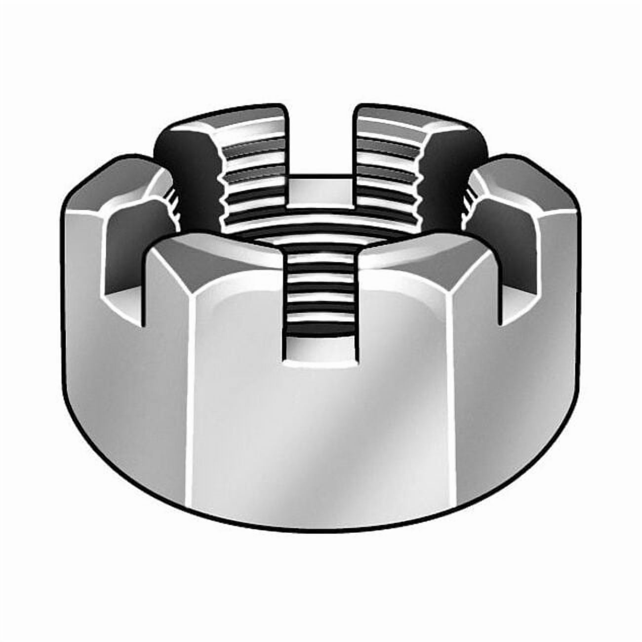 9/16"-12 Grade 2 Zinc Plated Finish Low Carbon Steel Round Slotted Castle Nut, 25 pk.