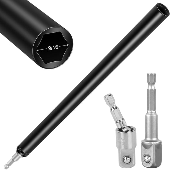 9/16"(12 Inch) Power Nut Driver Nut Runner Hollow Socket with 360 Rotatable 1/4" Hex Shank Fit Long Bolts and Ductwork Power Nut Driver for Overhead Fastening Applications Operations(12mm)