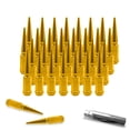 thumbnail image 1 of 9/16-18 Wheel Spike Lug Nuts, 32x Gold 9/16" x18 Lug Nut with 1 Socket Key, 4.4'' Tall Closed End Lug Nuts for 1994-2011 Dodge Ram 1500 2500 3500/1988-1998 Ford F250 F350, 1 of 3