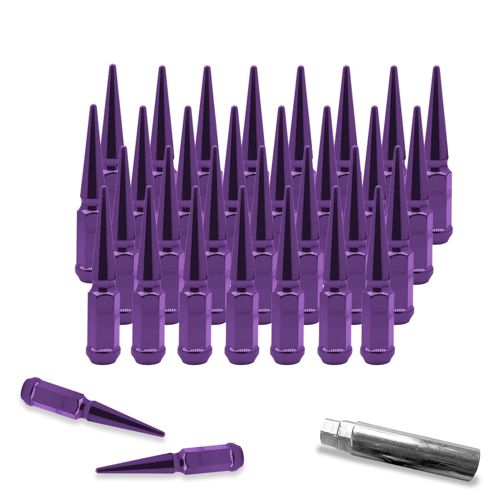 9/16-18 Wheel Spike Lug Nuts, 32x Purple 9/16" x18 Lug Nut with 1 Socket Key, 4.4'' Tall Closed End Lug Nuts for 1994-2011 Dodge Ram 1500 2500 3500/1988-1998 Ford F250 F350