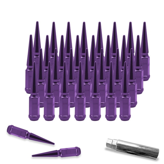 9/16-18 Wheel Spike Lug Nuts, 32x Purple 9/16" x18 Lug Nut with 1 Socket Key, 4.4'' Tall Closed End Lug Nuts for 1994-2011 Dodge Ram 1500 2500 3500/1988-1998 Ford F250 F350
