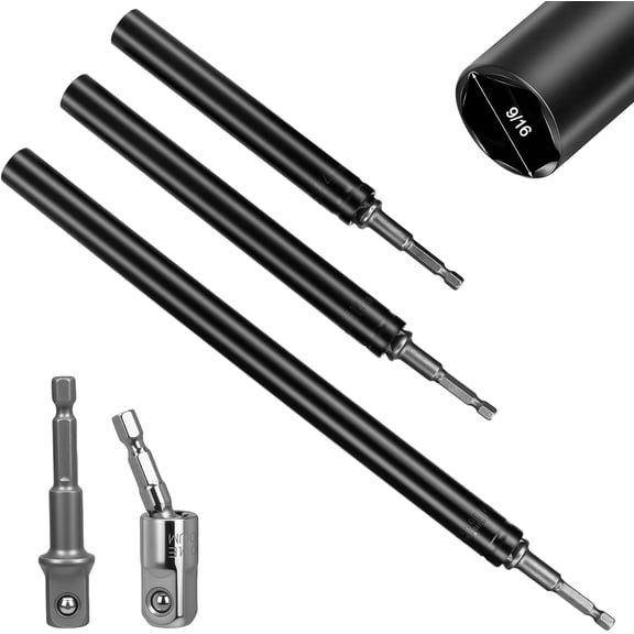 9/16"(6,8,10 Inch) Power Nut Driver Nut Runner Hollow Socket with 360 Rotatable 1/4" Hex Shank Fit Long Bolts and Ductwork Power Nut Driver for Overhead Fastening Applications Operations