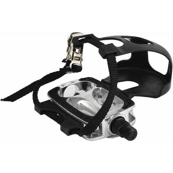 9/16 Bike Replacement Pedals with Adjustable Straps/Teo Clip for Exercise Bike, Mountain Bike, Indoor Stationary Exercise Bike, Indoor Home Gym