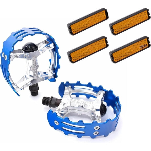 9/16" Wellgo XC-II Bear Trap Bike Pedal Set, Old School Retro Style for BMX and Beach Cruiser Bicycles with 3-Piece Cranks Includes Snap-on Cateye Reflectors -Multiple Colors