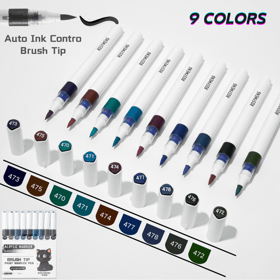 9/162 Colors Brush Tip Acrylic Paint Pens, Automatic Ink Control Acrylic Paint Art Markers for Rock Painting, DIY & Art Supplies