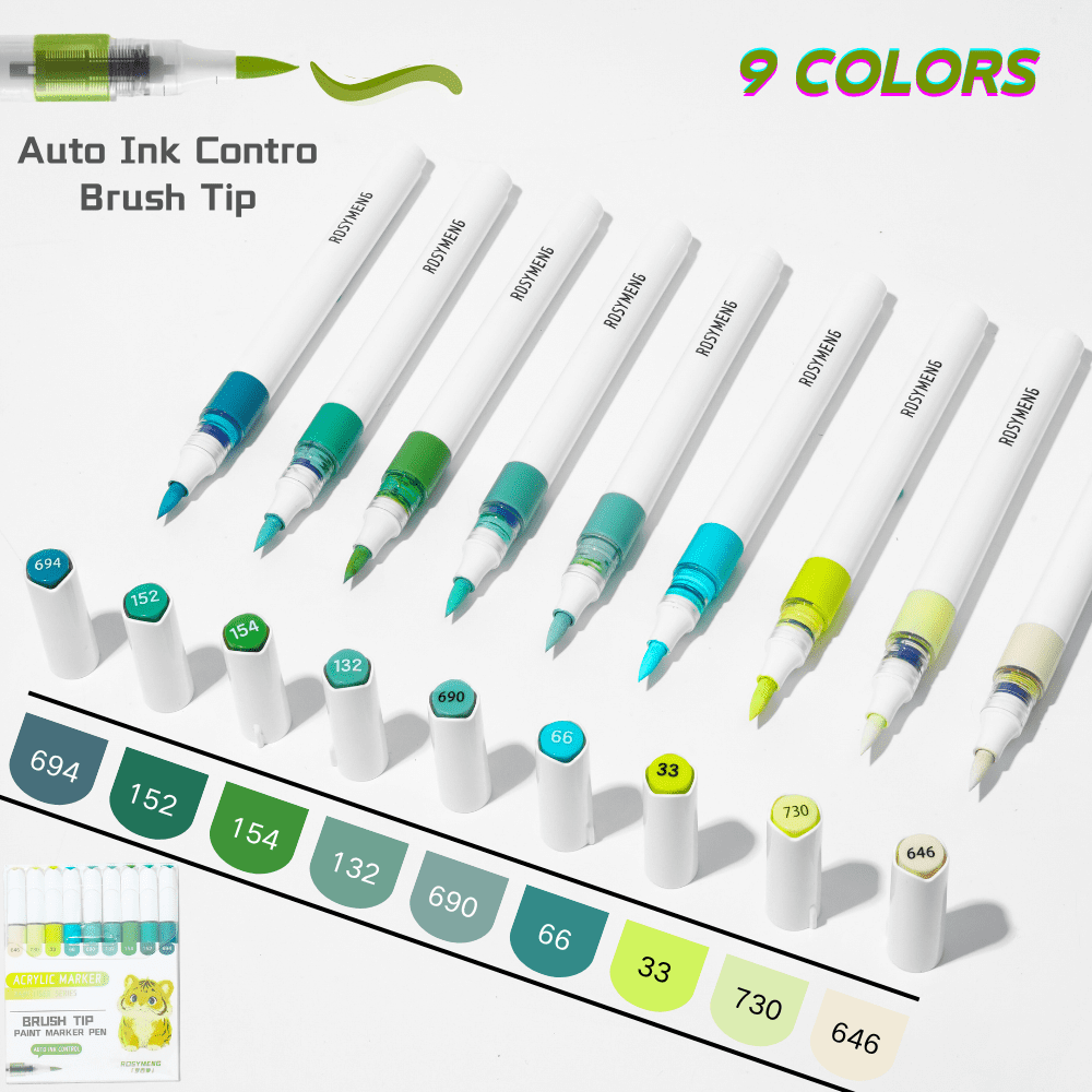 9/162 Colors Brush Tip Acrylic Paint Pens, Automatic Ink Control Acrylic Paint Art Markers for Rock Painting, DIY & Art Supplies