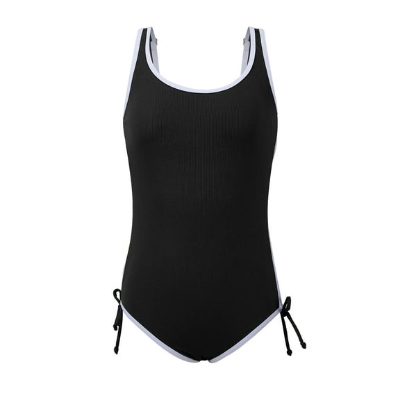 9-16T Girls Summer One Piece Swimsuits with Drawstring Adjustable Spaghetti Strap Ribbed Swimwear Bathing Suit, Size 9-16 Years