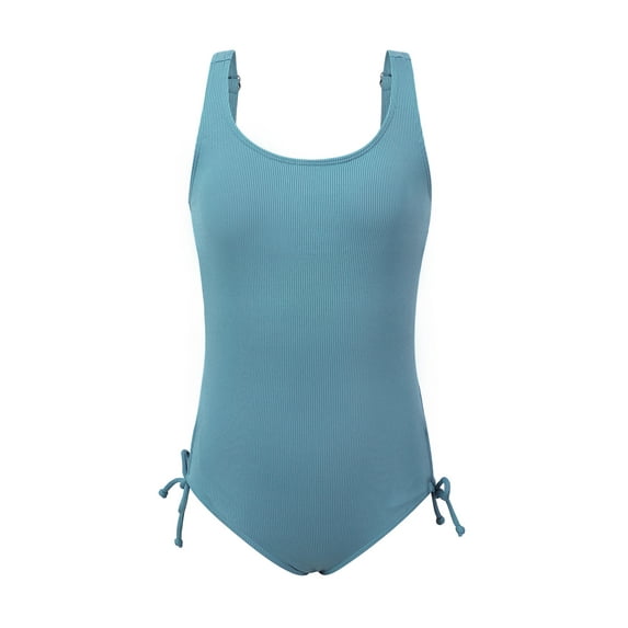 9-16T Girls Summer One Piece Swimsuits with Drawstring Adjustable Spaghetti Strap Ribbed Swimwear Bathing Suit, Size 9-16 Years