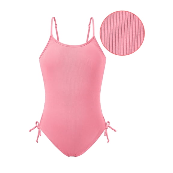9-16T Girls Summer One Piece Swimsuits with Drawstring Adjustable Spaghetti Strap Ribbed Swimwear Bathing Suit, Size 9-16 Years