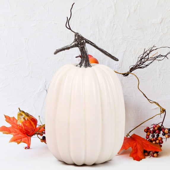 9.1Inch Large Artificial Pumpkins DIY Decorative Foam Pumpkins Cute Fake Pumpkins for Hallween Autumn Harvest Home Decorations (White)
