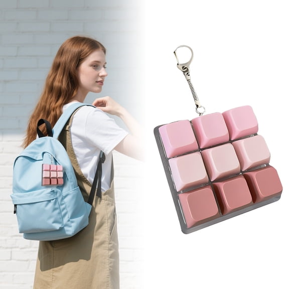 9 In 1Keyboard Fidget Toy, Keyboard Fidget Keychain 9-in-1 Keyboard Decompression Button Finger Clicker Toys Stress Relief Fidget Gifts(Pink Gradient Color )