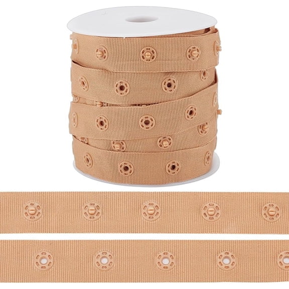 9.1m/10 Yard Camel Snap Tape for Sewing 0.7 Inch Wide Polyester Crafts Plastic Snap Tape Trim Snaps for Sewing Fastener Button Strips Snap Tape Button Tape Ribbon DIY