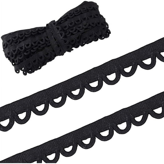 9.1m/ 10 Yards Cotton Petite Braid Trim with Loop 5/8 inch Buttonhole Ribbon Braid Trim Black Buttonhole Lace Trim Sewing Braid Trim for Costume Crafts Sewing Wedding Bridal Dress Decor