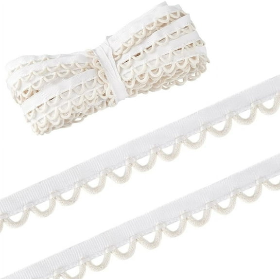 9.1m/ 10 Yards Cotton Petite Braid Trim with Loop 5/8 inch Buttonhole Ribbon Braid Trim White Buttonhole Lace Trim Sewing Braid Trim for Costume Crafts Sewing Wedding Bridal Dress Decor