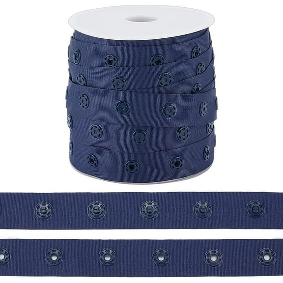 9.1m/10 Yards Dark Blue Snap Tape for Sewing 0.7 Inch Wide Polyester Crafts Plastic Snap Tape Trim Snaps for Sewing Fastener Button Strips Snap Tape Button