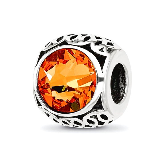 9.1mm 925 Sterling Silver Reflections Oxidized Orange Crystal Bead Charm Pendant Necklace for Women