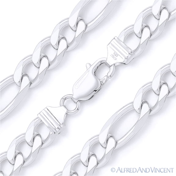 9.1mm Figaro / Figaroa Link Italian Chain Bracelet in Solid .925 Sterling Silver