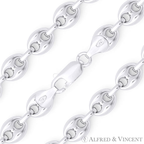 9.1mm Puffed Marina / Mariner Link Italian Chain Bracelet in .925 Sterling Silver