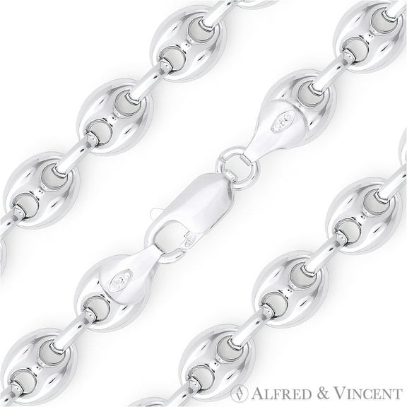 9.1mm Puffed Marina / Mariner Link Italian Chain Bracelet in .925 Sterling Silver