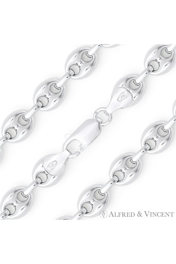 9.1mm Puffed Marina / Mariner Link Italian Chain Bracelet in .925 Sterling Silver