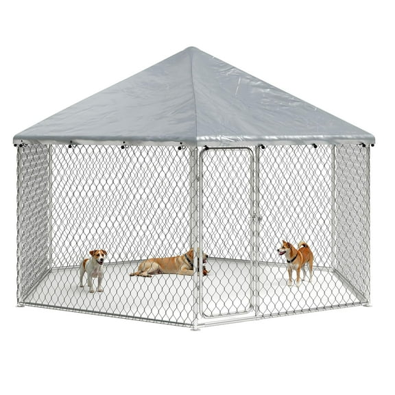TIME RAY 9.1x9.1 ft Outdoor Dog Kennel,Dog Kennel Outdoor with Waterproof Cover and Security Lock, Galvanized Hexagonal Dog Cage for Large Dogs